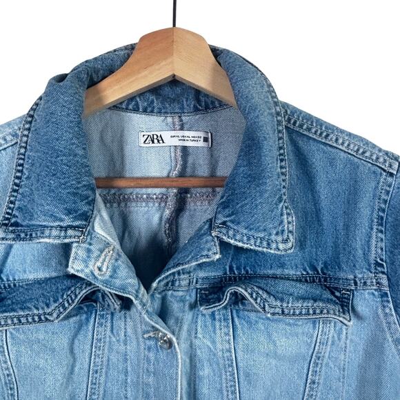 Zara Women’s Patchwork Denim Dress Blue Collared Button Down XL - Picture 4 of 5